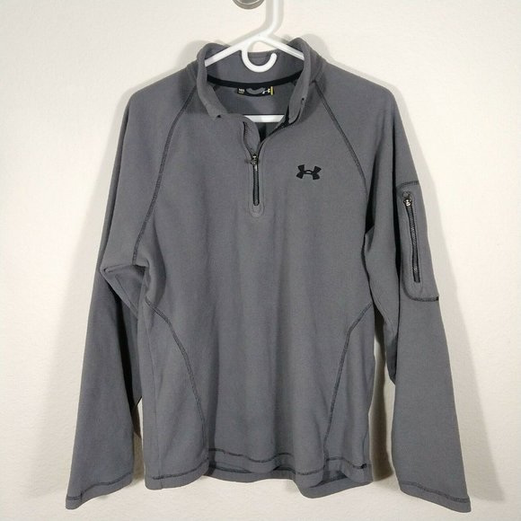 Under Armour Men's 1/4 Zip Fleece Sweatshirt Arm Pocket Gray Size M Loose - Picture 2 of 9
